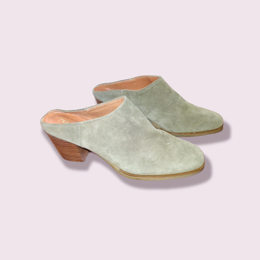 Natalia Blanco Tan Suede Mules, Size